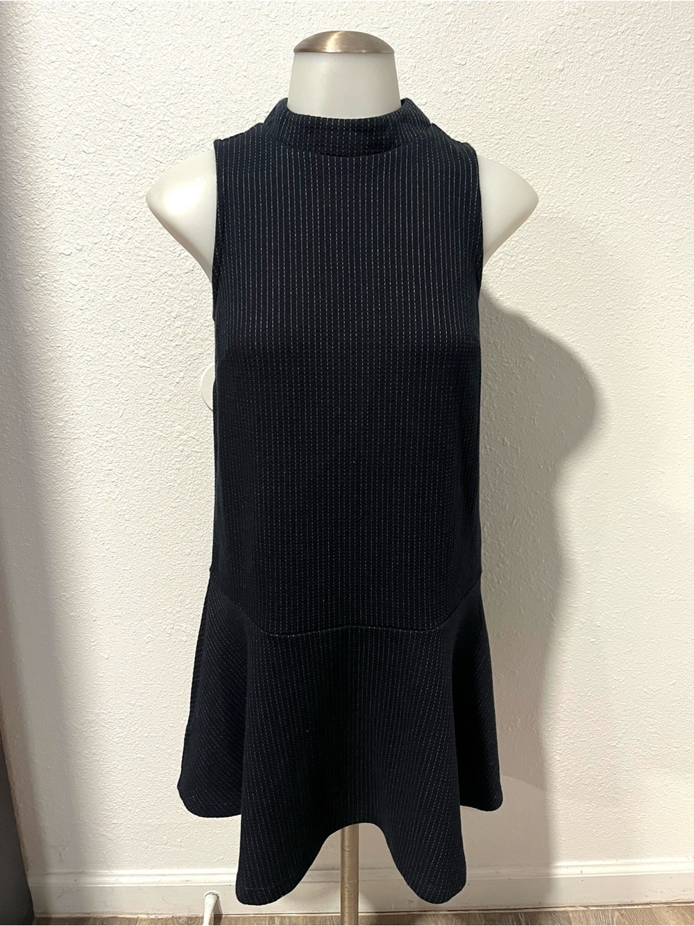 Ann Taylor Loft Pinstripe High Neck Drop Waist Sleeveless Dress Size XS Petite
